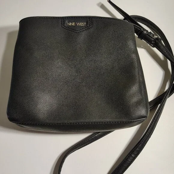 NINE WEST Purse Faux Black Leather Tri Compartment Compact Crossbody Bag - Picture 6 of 14